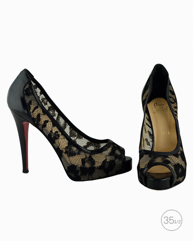 Sapato Louboutin original Very Prive em renda preto feminino